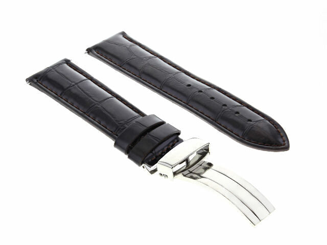 18MM LEATHER BAND STRAP FOR GIRARD PERREGAUX DEPLOYMENT BUCKLE CLASP DARK BROWN