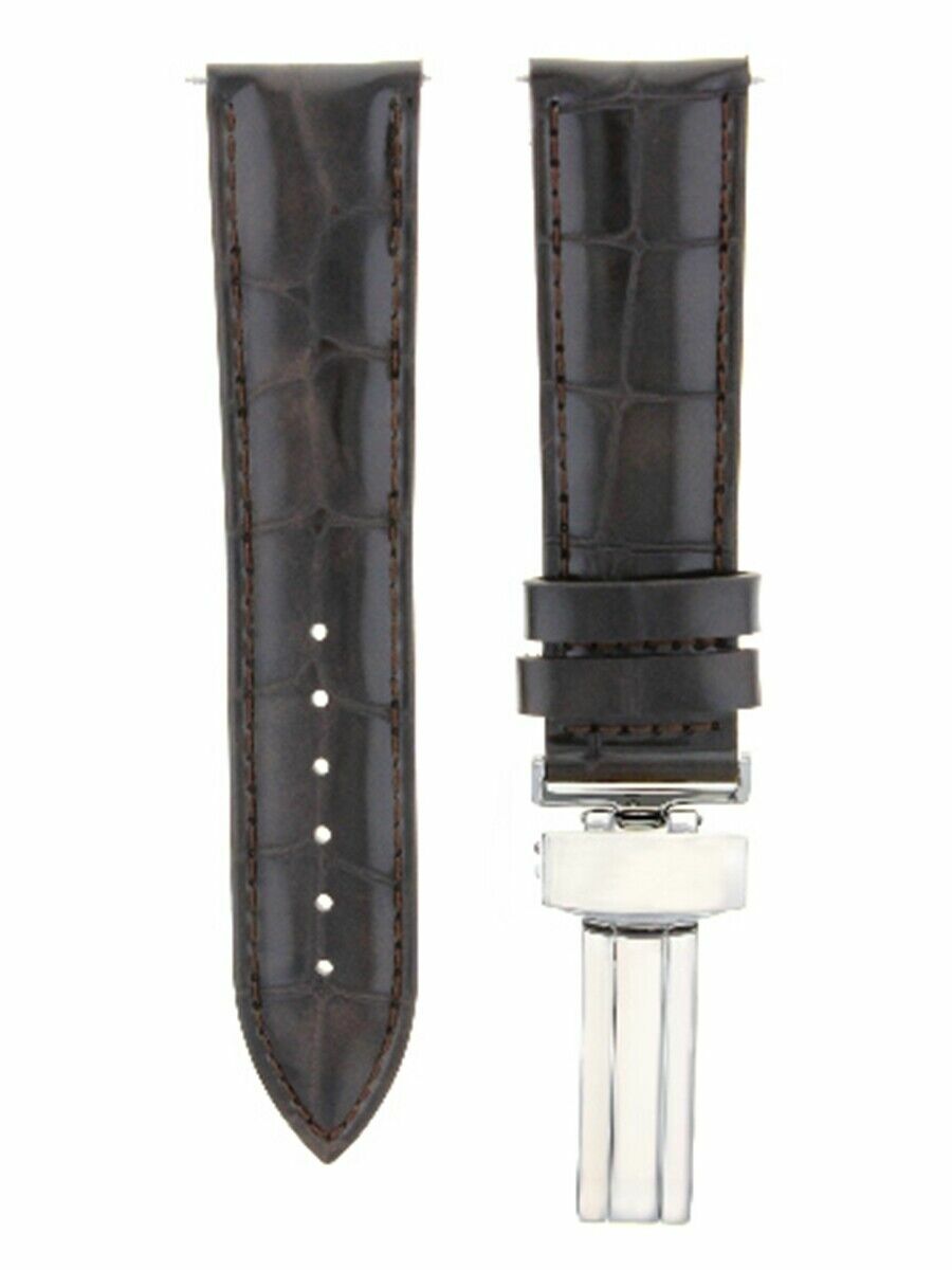 17MM LEATHER WATCH STRAP BAND FOR OMEGA WATCH + DEPLOYMENT CLASP BROWN