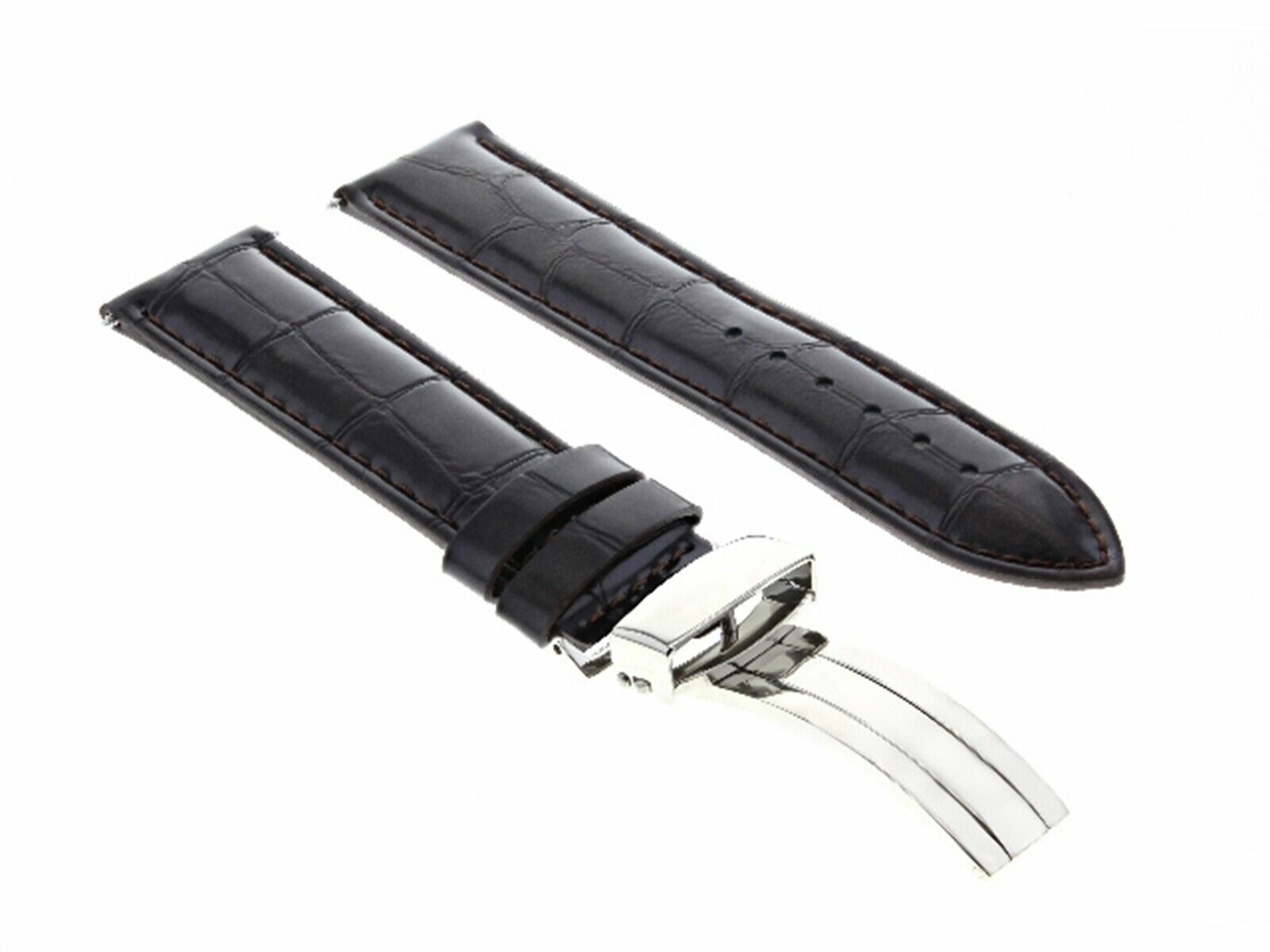 17MM LEATHER WATCH STRAP BAND FOR OMEGA WATCH + DEPLOYMENT CLASP BROWN