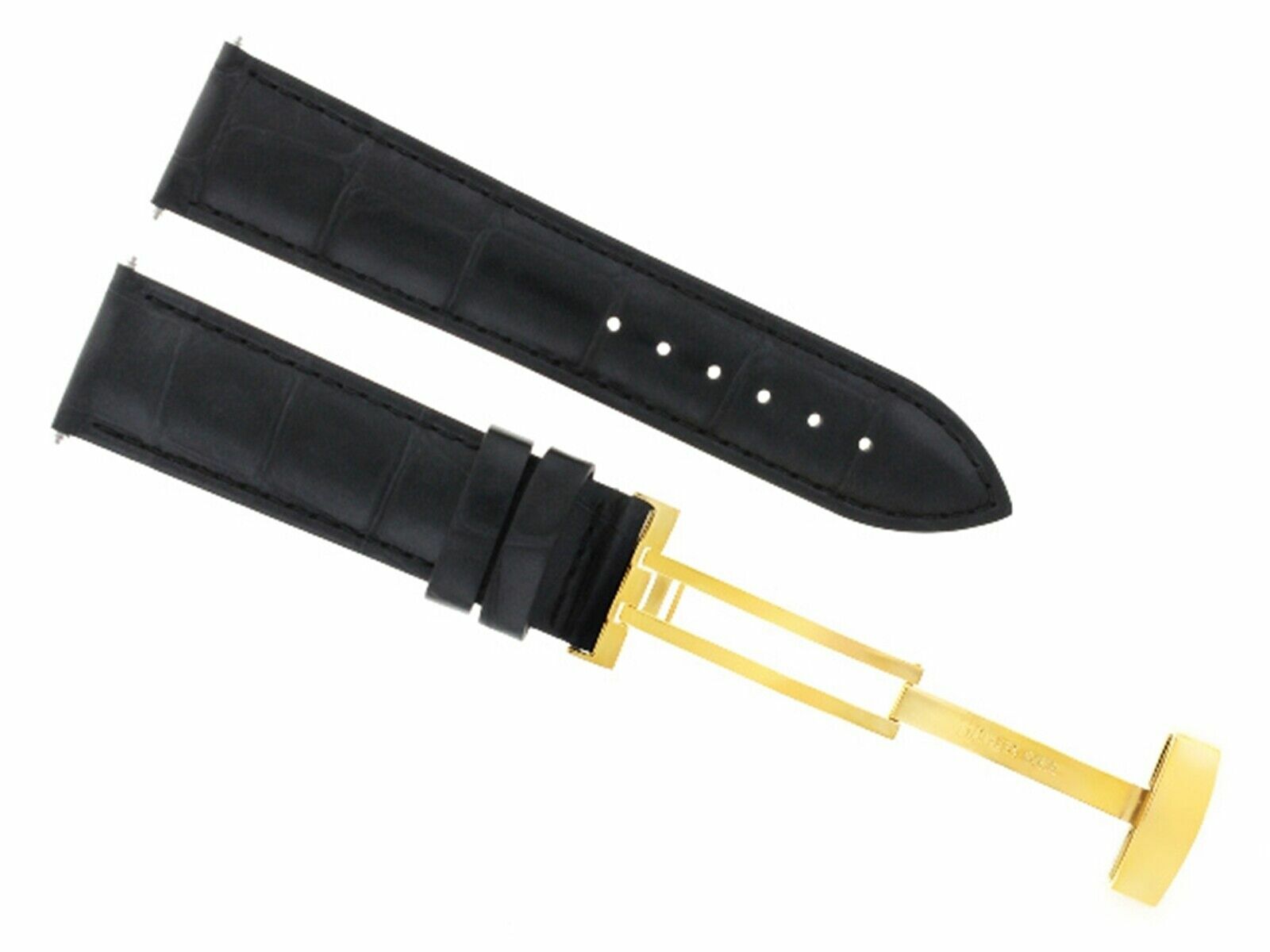 22MM LEATHER BAND WATCH STRAP DEPLOYMENT CLASP FOR OMEGA SEAMASTER BLACK GOLD