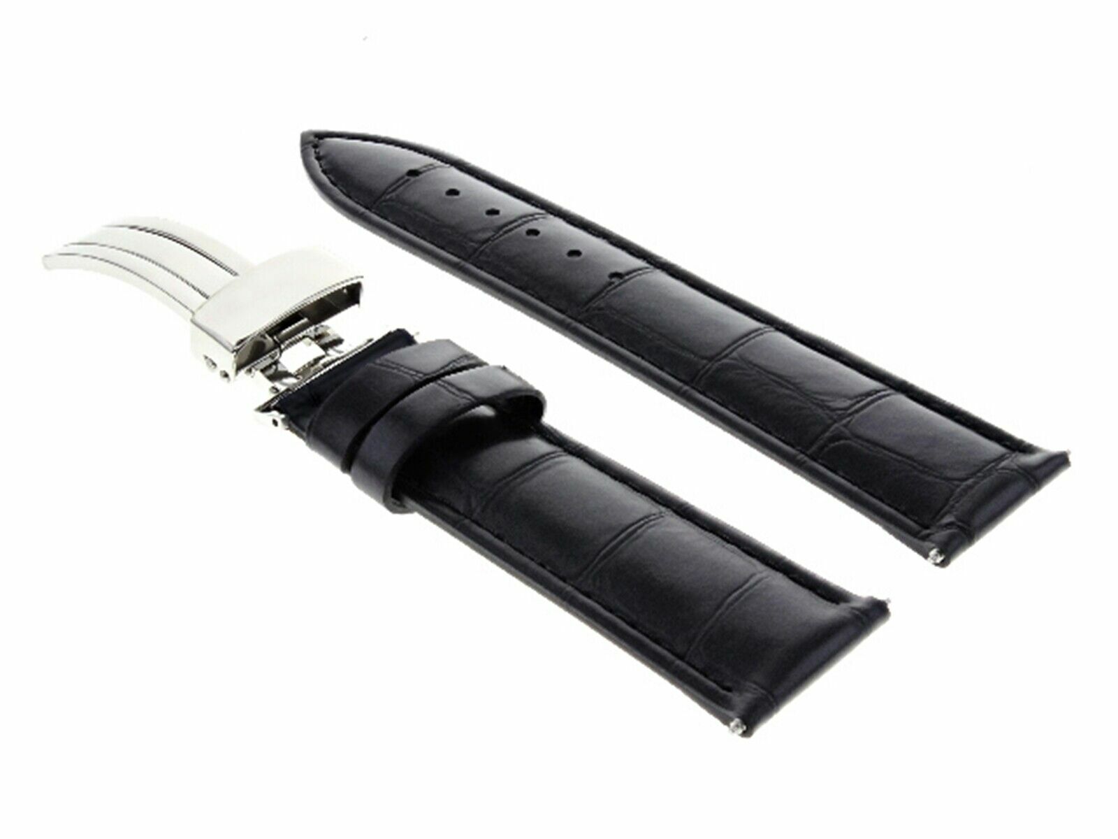 22MM LEATHER WATCH STRAP BAND FOR OMEGA SEAMASTER DEPLOYMENT BUCKLE CLASP BLACK
