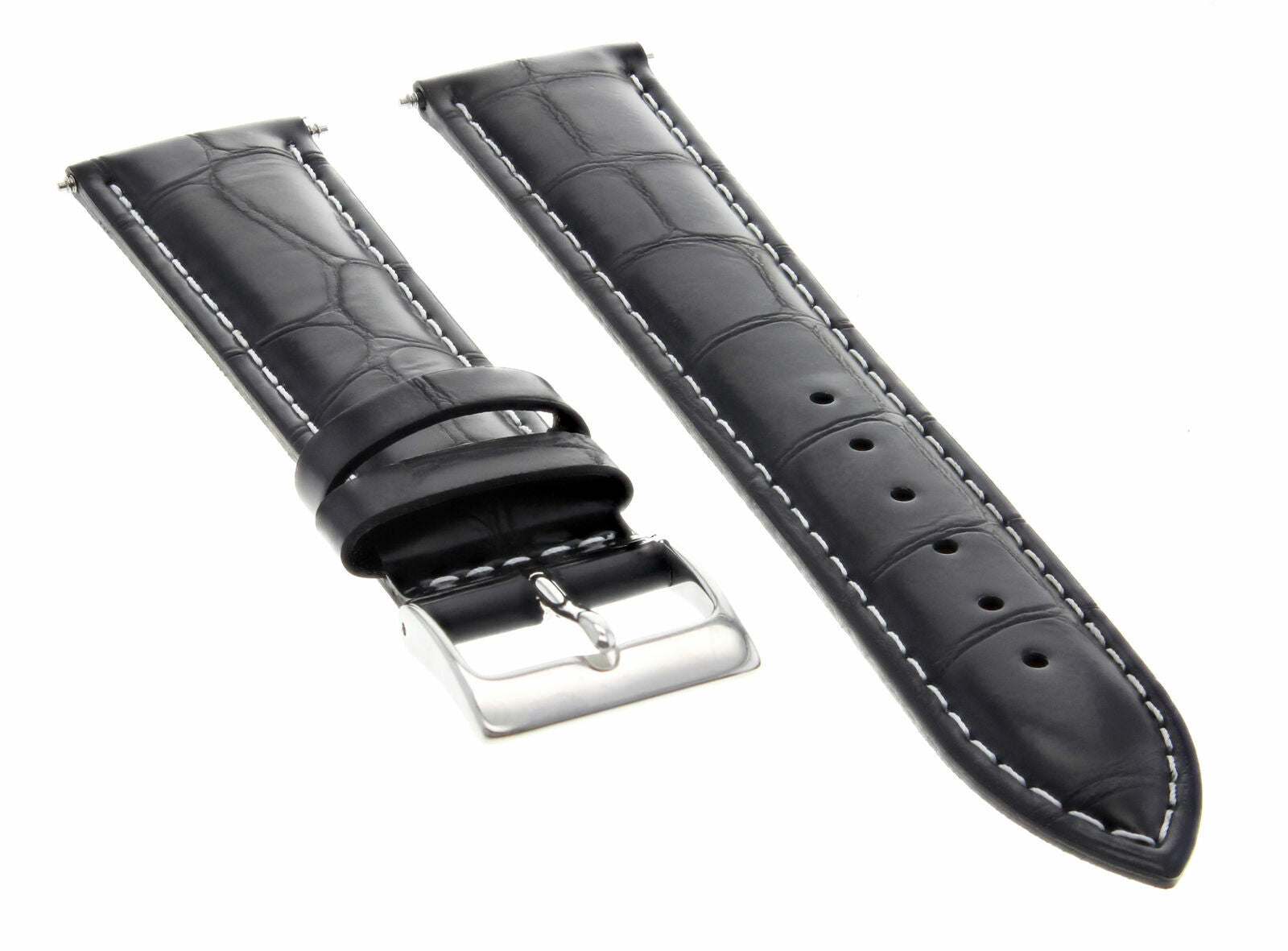 18MM ITALIAN LEATHER STRAP WATCH BAND FOR MONTBLANC WATCH BLACK WHITE STITCHING