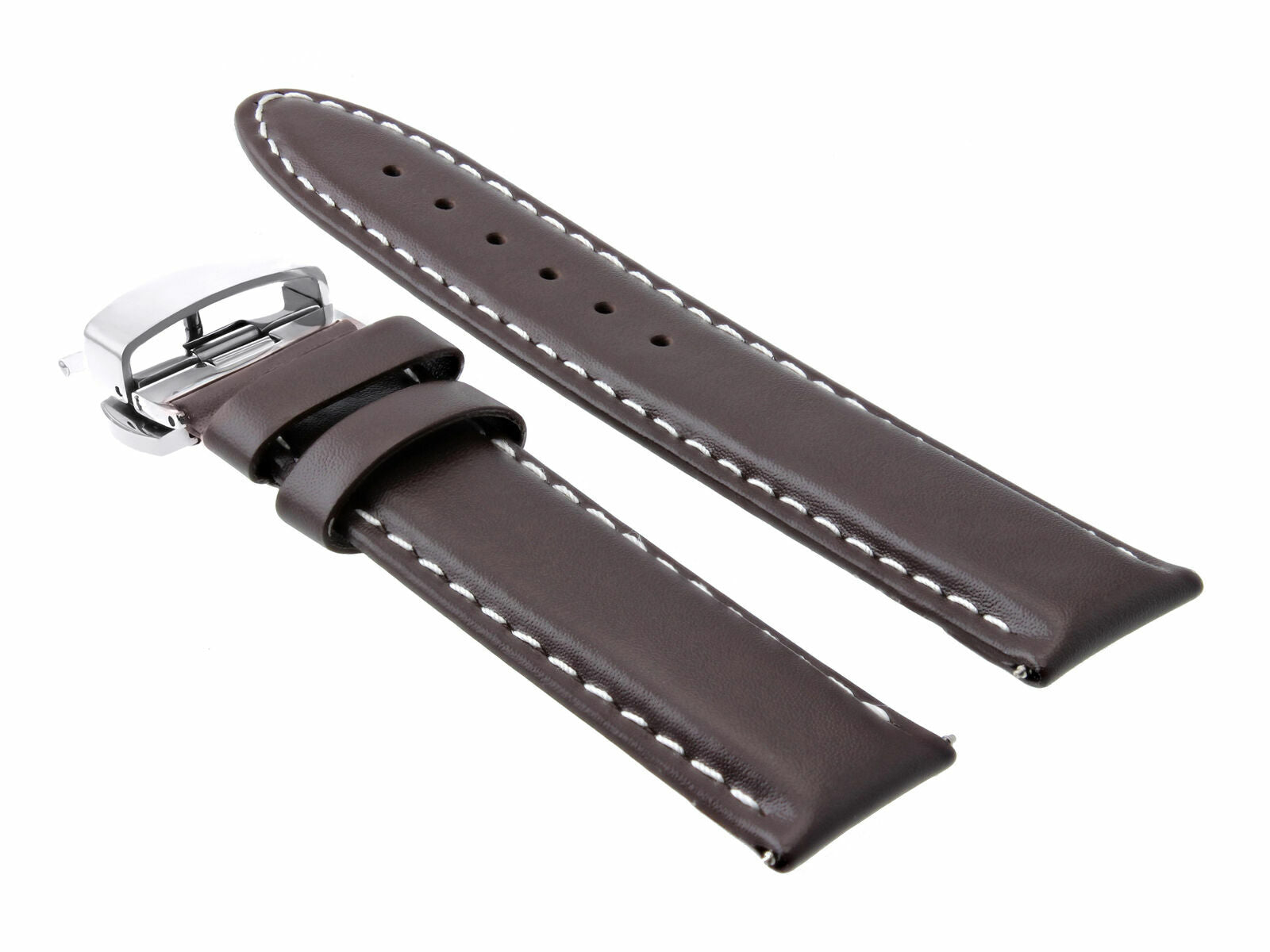 22MM LEATHER WATCH STRAP SMOOTH BAND DEPLOYMENT FOR ZENO MAGELLANO WATCH D/BROWN