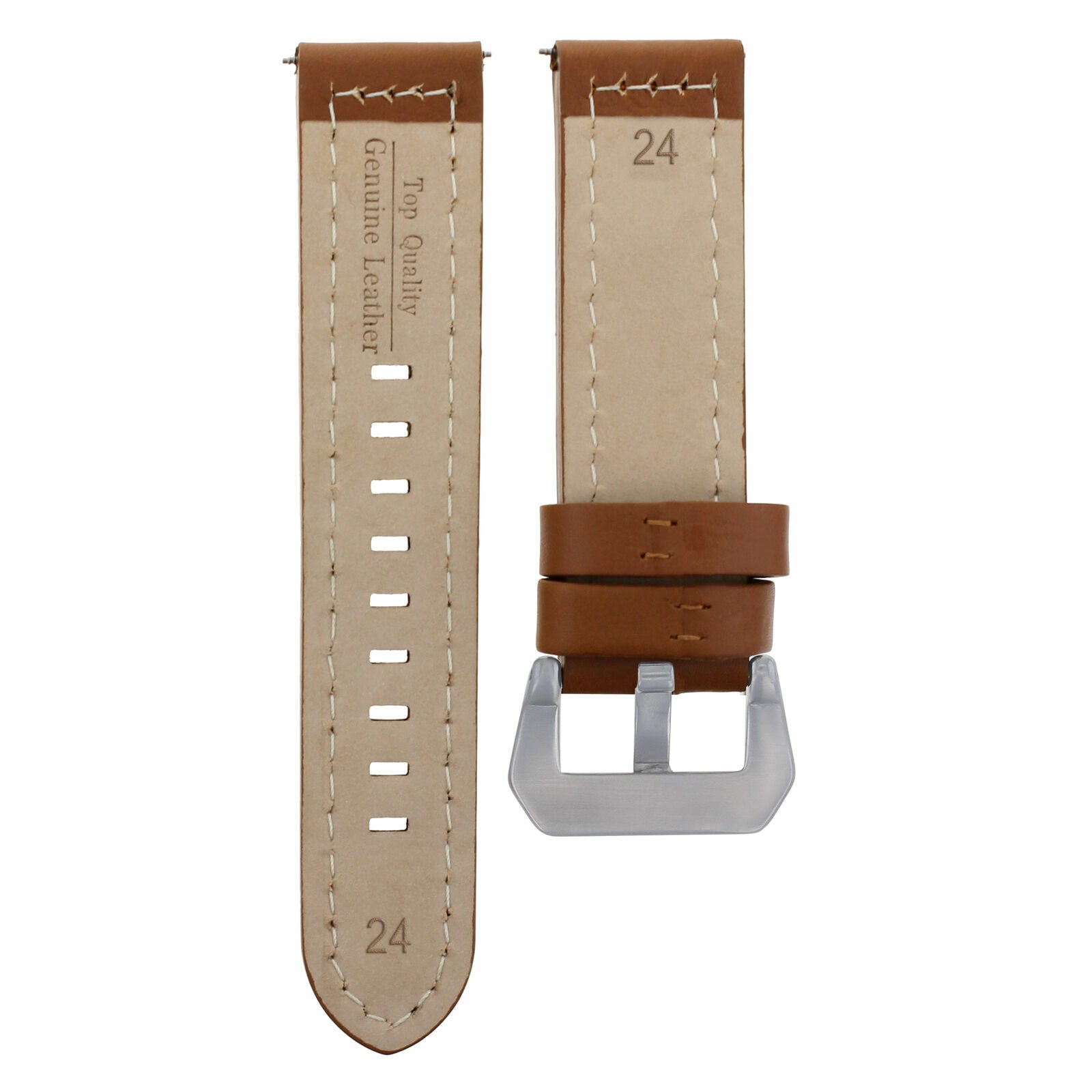 24MM COW LEATHER WATCH BAND STRAP FOR ULYSEE NARDIN WATCH TAN/BROWN WHITE STITCH