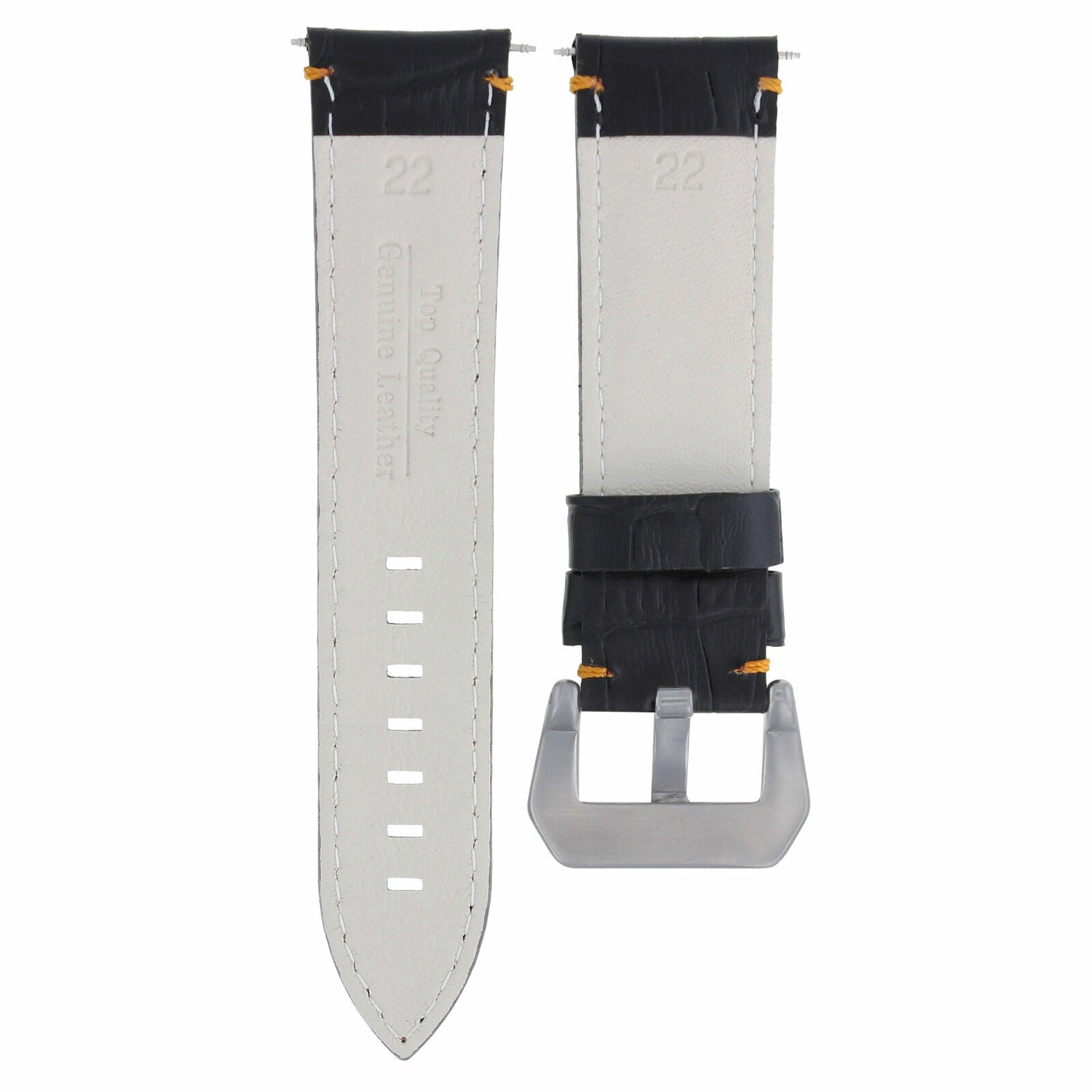 22MM LEATHER WATCH BAND STRAP FOR ULYSEE NARDIN WATCH BLACK ORANGE STITCH