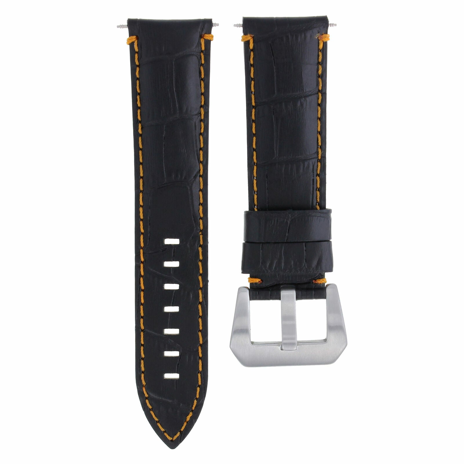 24MM LEATHER WATCH BAND STRAP FOR ULYSSE NARDIN WATCH BLACK ORANGE STITCHING