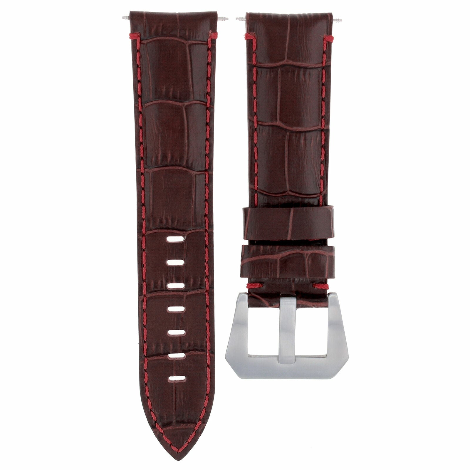 24MM LEATHER WATCH BAND STRAP FOR ULYSSE NARDIN WATCH BROWN RED STITCH