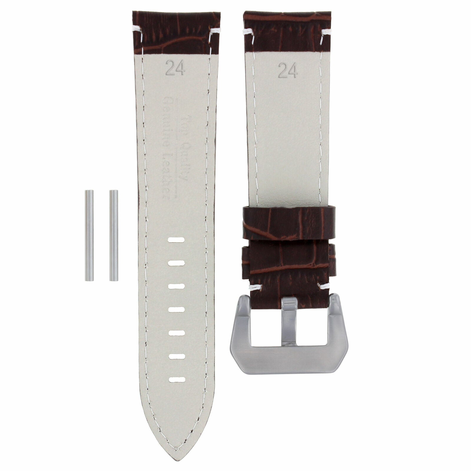 24MM LEATHER WATCH BAND STRAP FOR ULYSSE NARDIN WATCH BROWN RED STITCH