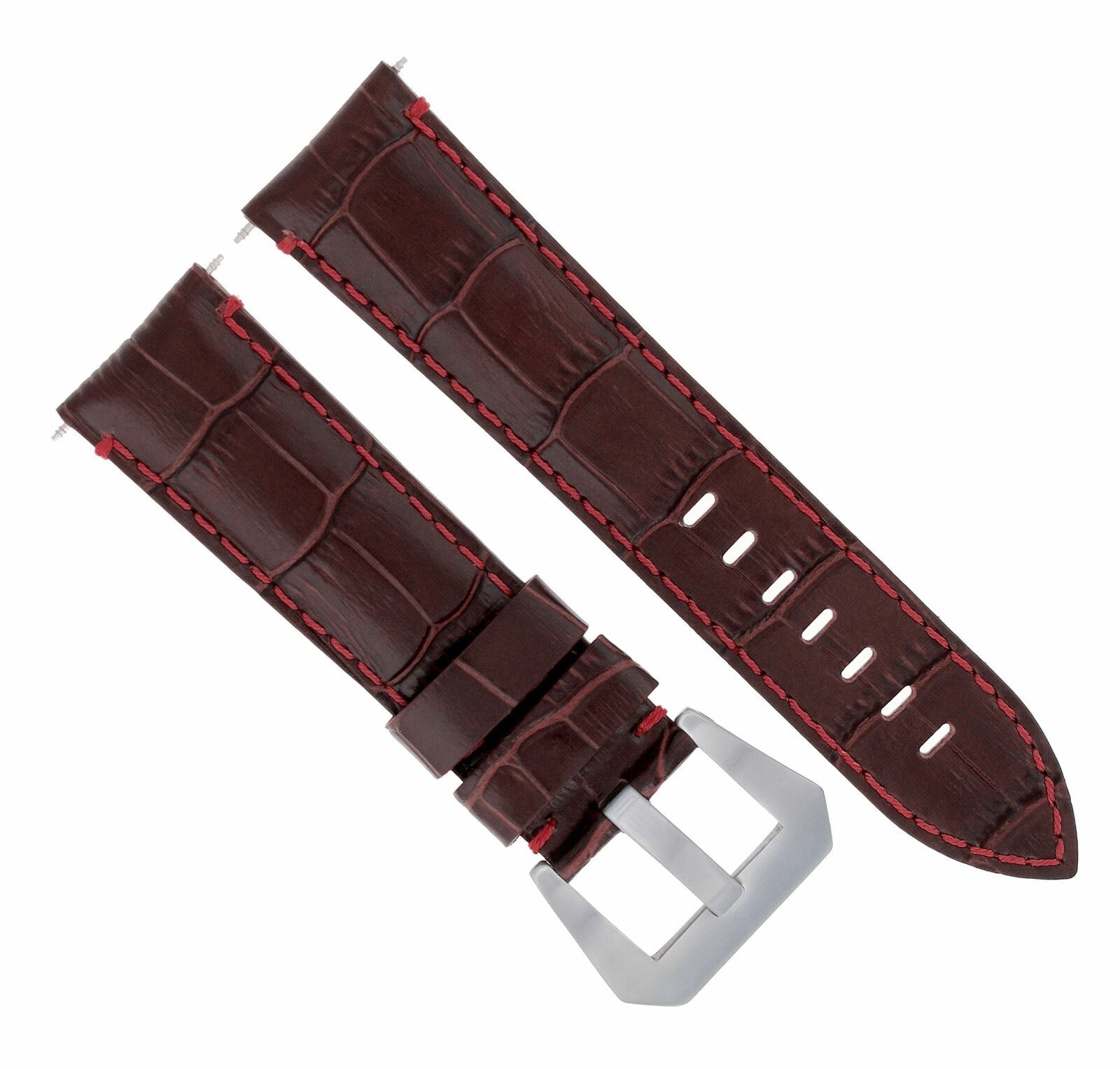 24MM LEATHER WATCH BAND STRAP FOR ULYSSE NARDIN WATCH BROWN RED STITCH