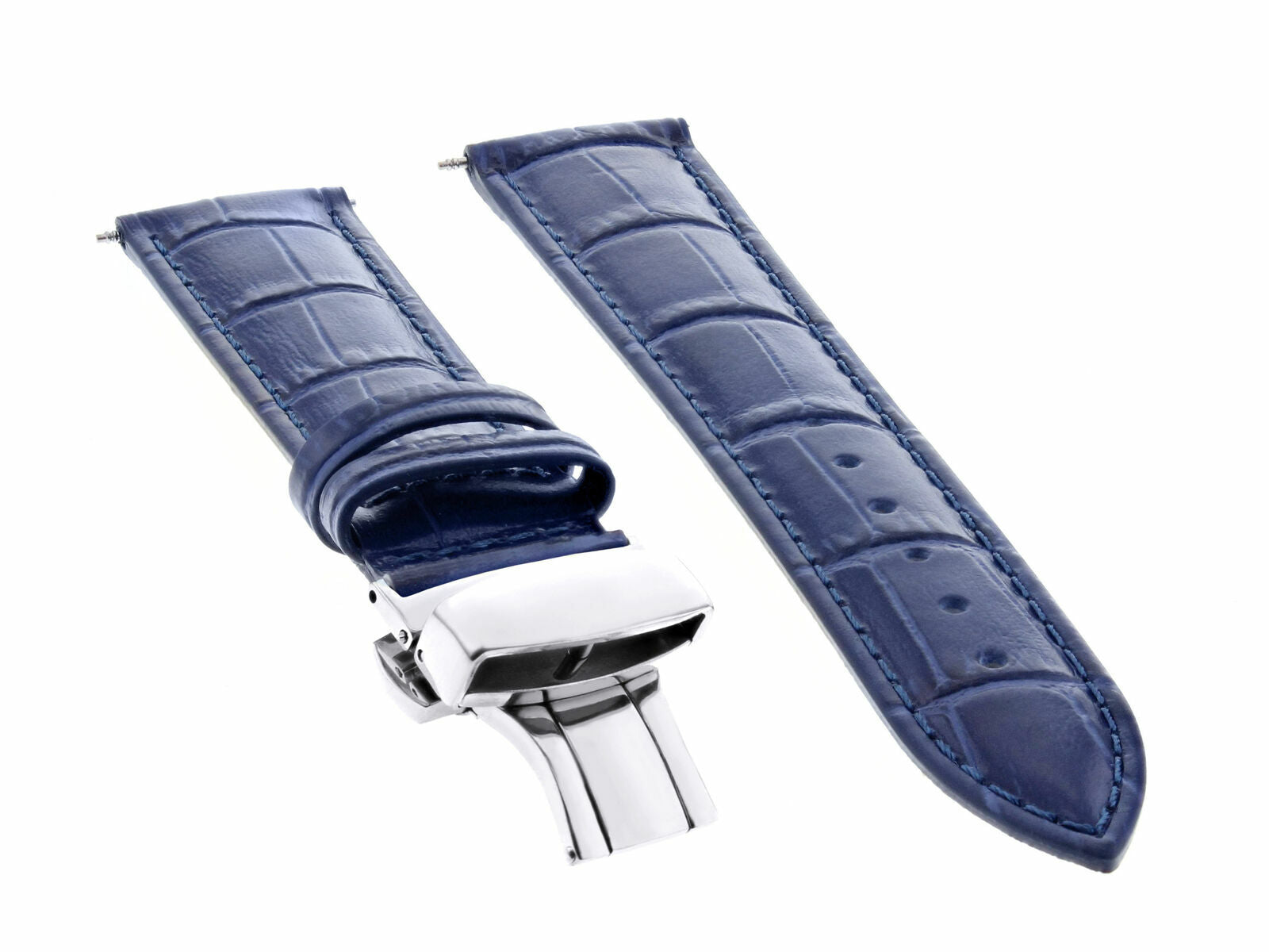 18MM BLUE LEATHER WATCH BAND STRAP DEPLOYMENT BUCKLE CLASP BRACELET FOR IWC 2B
