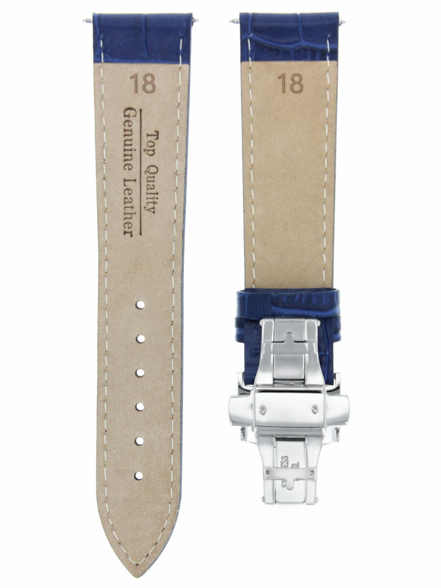 18MM LEATHER WATCH BAND STRAP FOR ROLEX WATCH + DEPLOYMENT CLASP BLUE