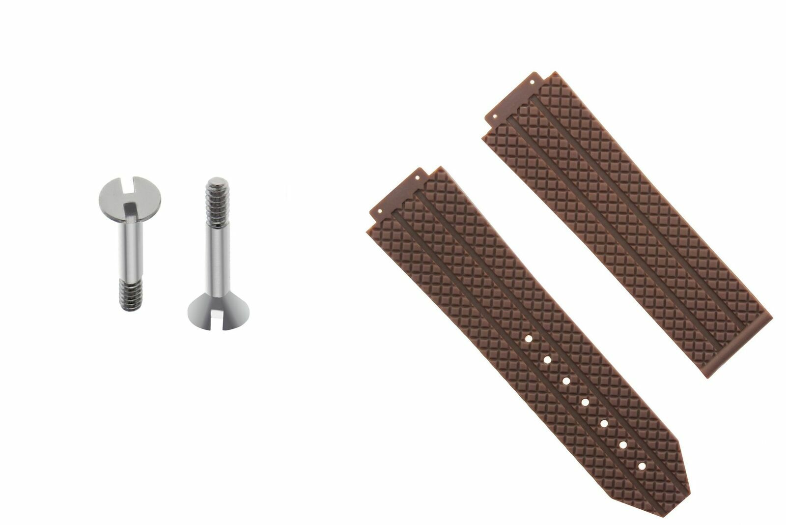 24MM RUBBER WATCH BAND STRAP CLASP FOR 44MM-45MM H HUBLOT WATCH + 2 SCREW BROWN