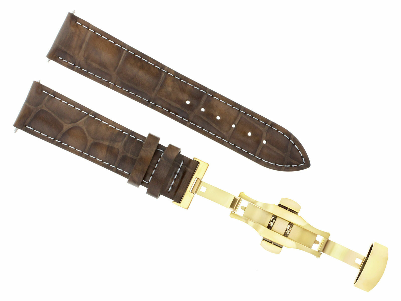 19MM LEATHER WATCH BAND STRAP DEPLOYMENT CLASP FOR ROLEX DATE L/BROWN WS GOLD