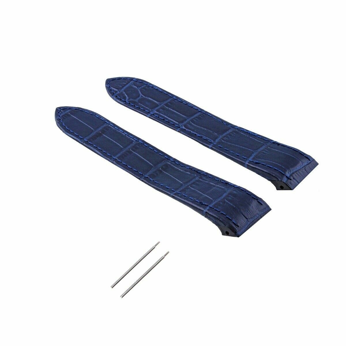 SCREW + 24.5MM LEATHER BAND STRAP FOR 41MM CARTIER SANTOS 100XL CHRONOGRAPH BLUE