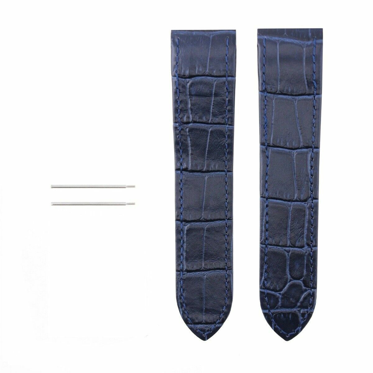 SCREW + 24.5MM LEATHER BAND STRAP FOR 41MM CARTIER SANTOS 100XL CHRONOGRAPH BLUE