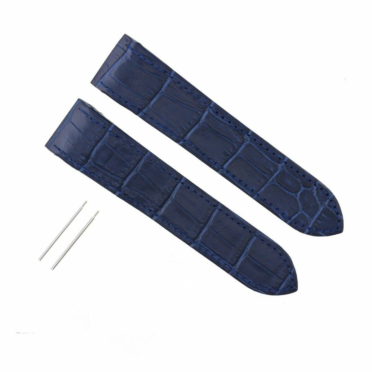 SCREW + 24.5MM LEATHER BAND STRAP FOR 41MM CARTIER SANTOS 100XL CHRONOGRAPH BLUE