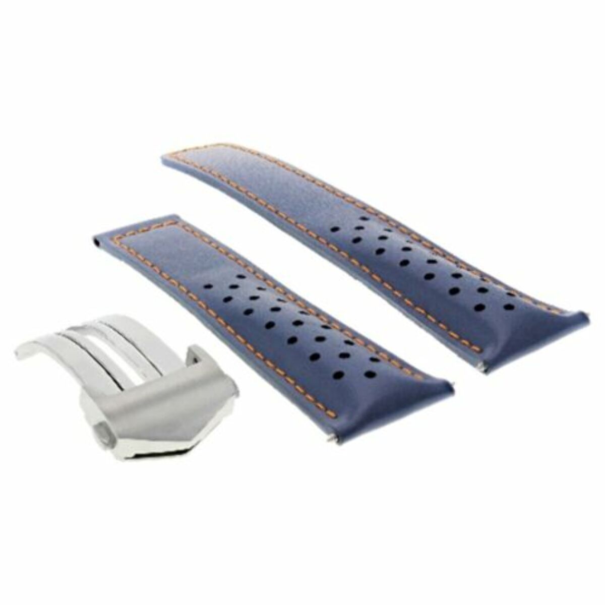 LEATHER BAND STRAP CLASP 22MM FOR TAG HEUER MONACO CALIBRE12 CAW2111 BLUE OS