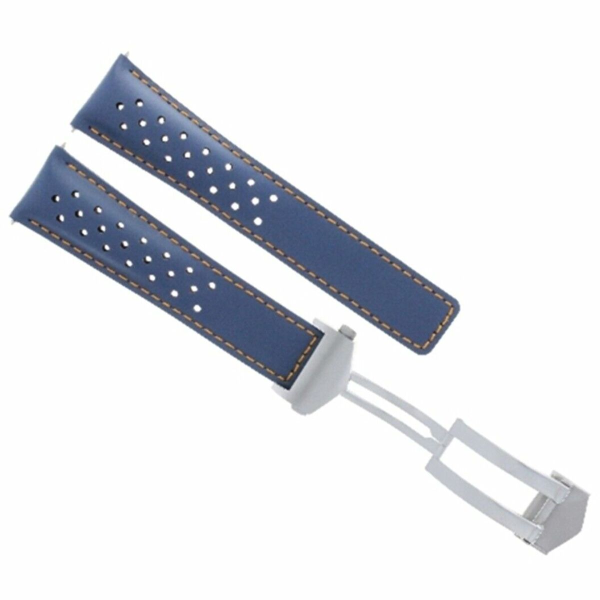 LEATHER BAND STRAP CLASP 22MM FOR TAG HEUER MONACO CALIBRE12 CAW2111 BLUE OS