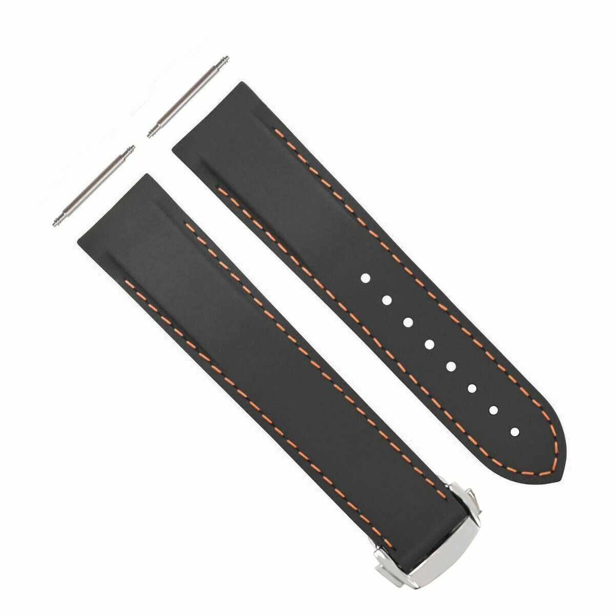 20MM RUBBER WATCH BAND STRAP FOR 41-42MM OMEGA SEAMASTER + CLASP BLACK ORANGE ST