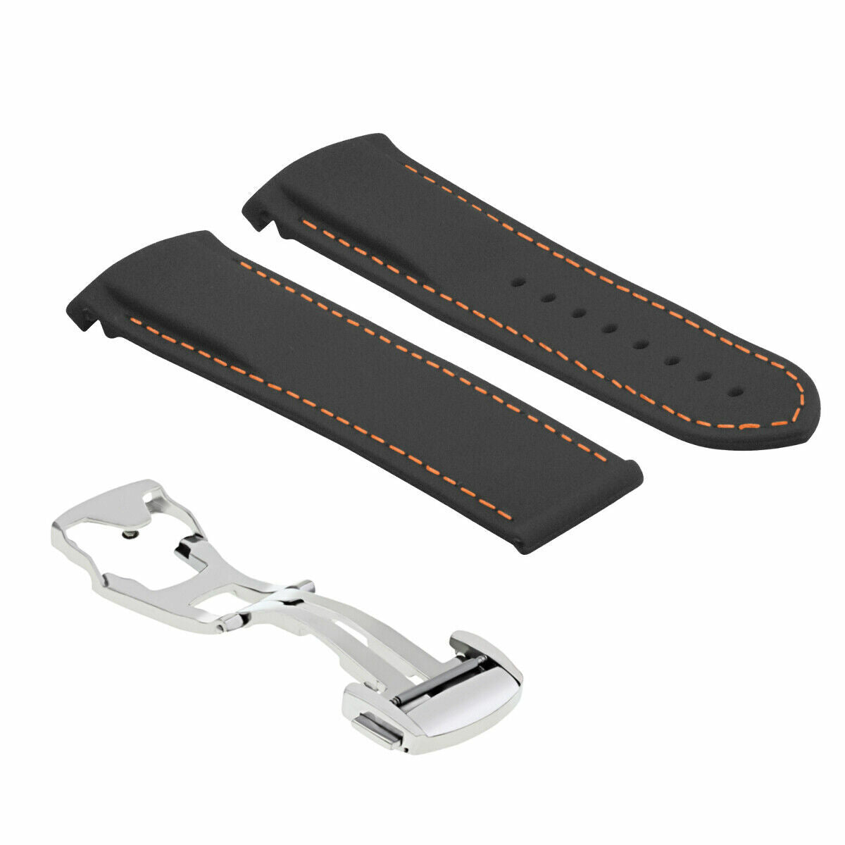 20MM RUBBER WATCH BAND STRAP FOR 41-42MM OMEGA SEAMASTER + CLASP BLACK ORANGE ST
