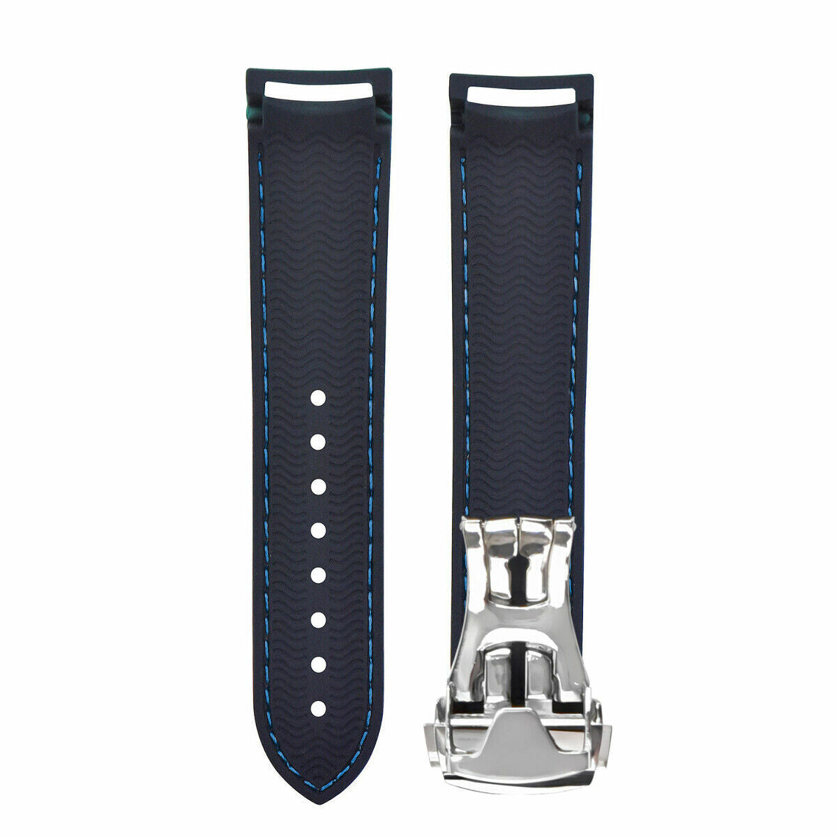 20MM RUBBER WATCH BAND STRAP CLASP FOR 41MM OMEGA SEAMASTER BLUE W/BLUE STITCH
