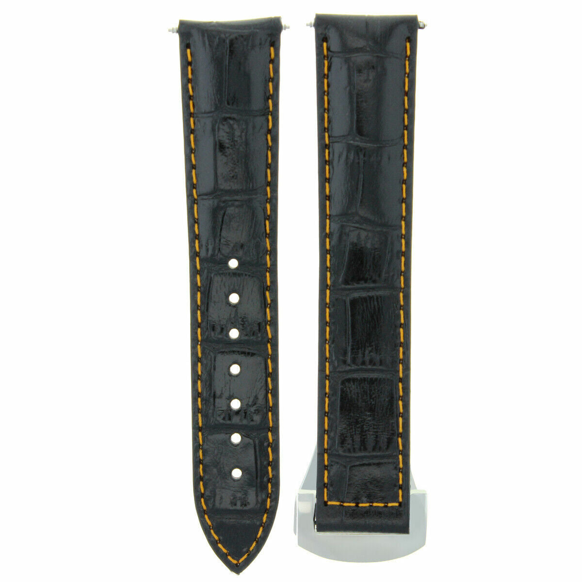 LEATHER STRAP BAND CLASP FOR 22MM 45MM OMEGA PLANET OCEAN 2200.51 BLACK ORANGE S