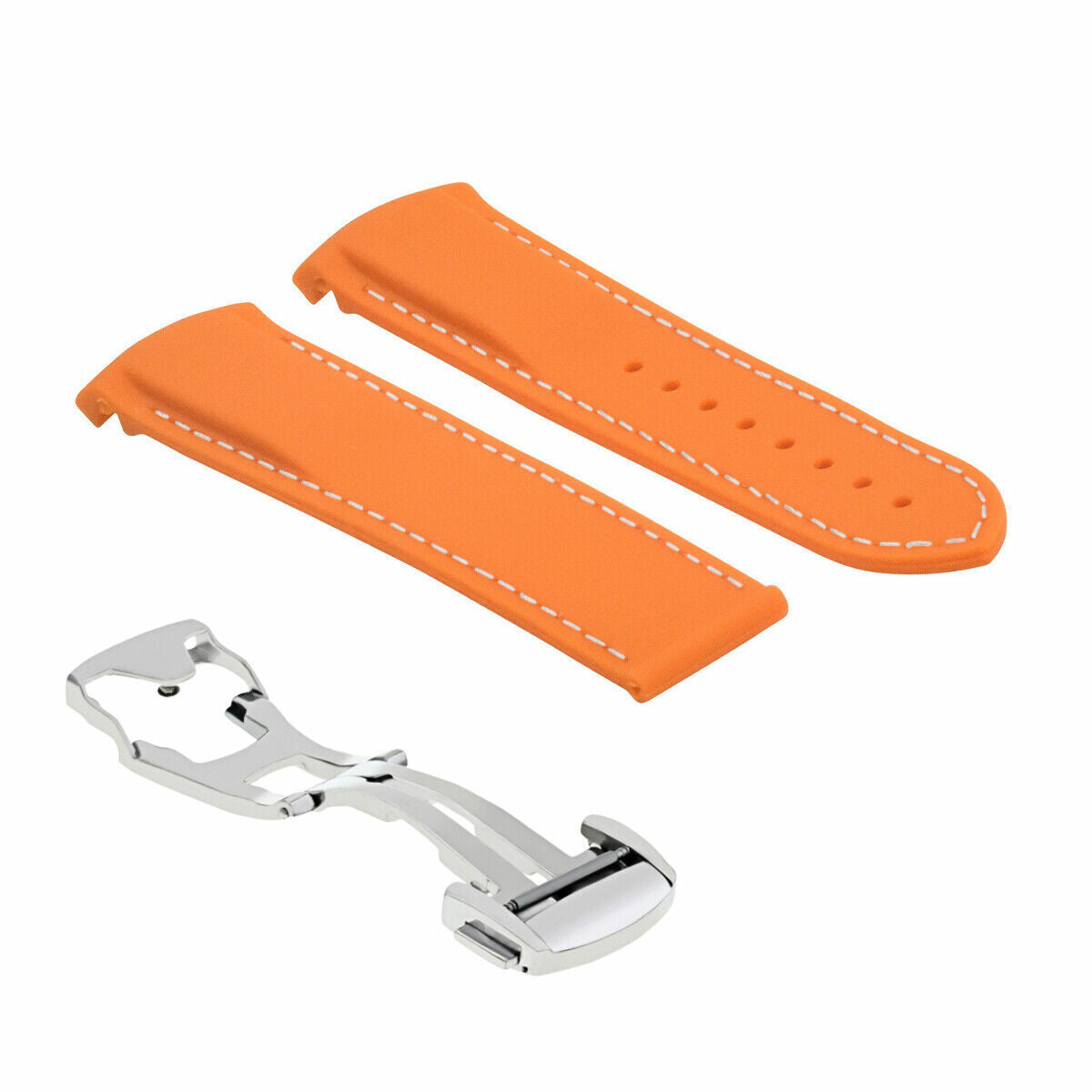 20MM RUBBER BAND STRAP FOR OMEGA SEAMASTER PLANET OCEAN WATCH CLASP ORANGE WS