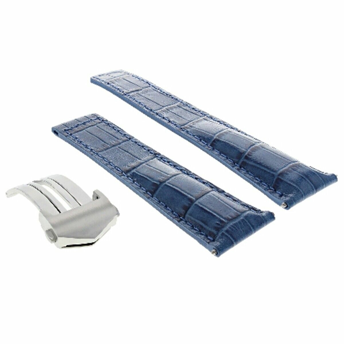 22MM LEATHER WATCH BAND STRAP DEPLOY CLASP FOR TAG HEUER CARRERA CALIBRE 16 BLUE