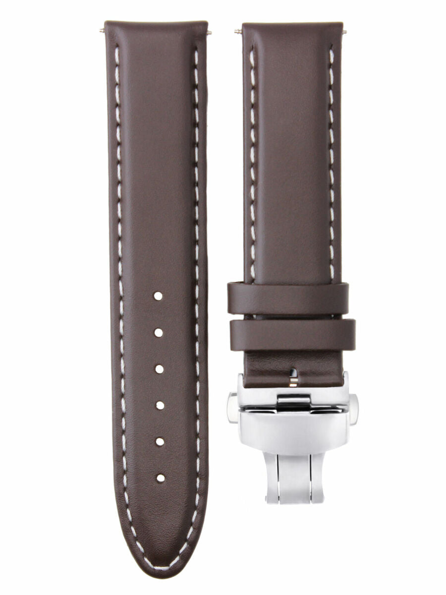 20MM SMOOTH LEATHER BAND STRAP DEPLOYMENT CLASP FOR OMEGA SEAMASTER D/BROWN WS