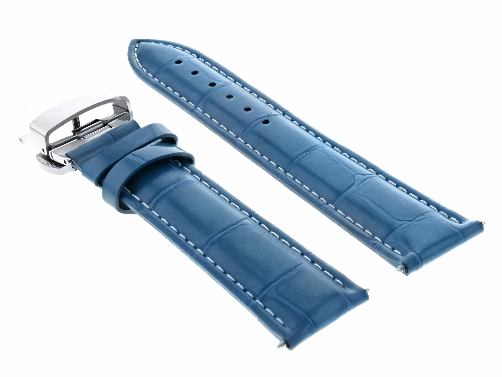 18MM LEATHER WATCH STRAP BAND DEPLOYMENT CLASP BUCKLE FOR IWC PILOT LIGHT BLUE