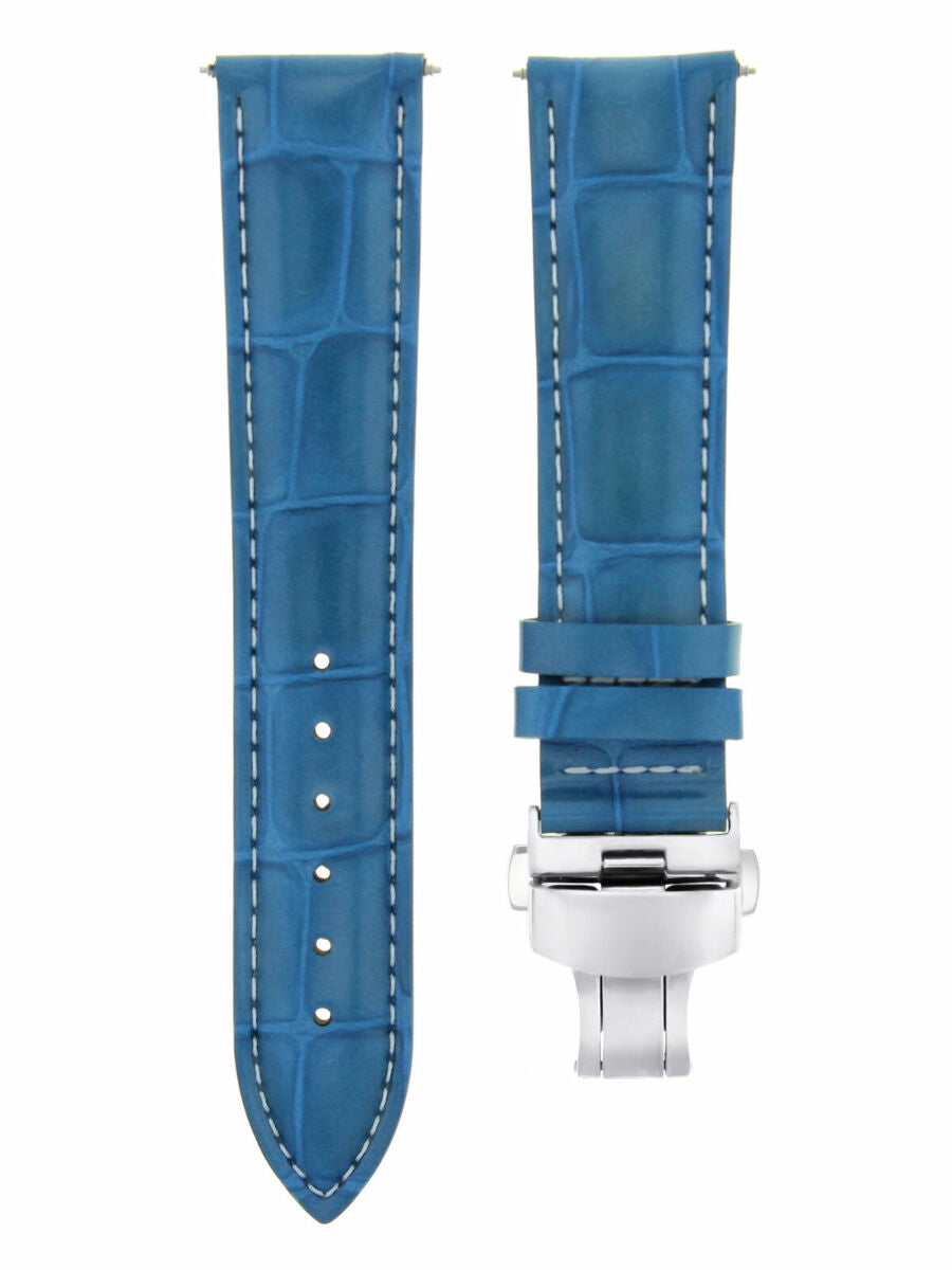 18MM LEATHER WATCH STRAP BAND DEPLOYMENT CLASP BUCKLE FOR IWC PILOT LIGHT BLUE