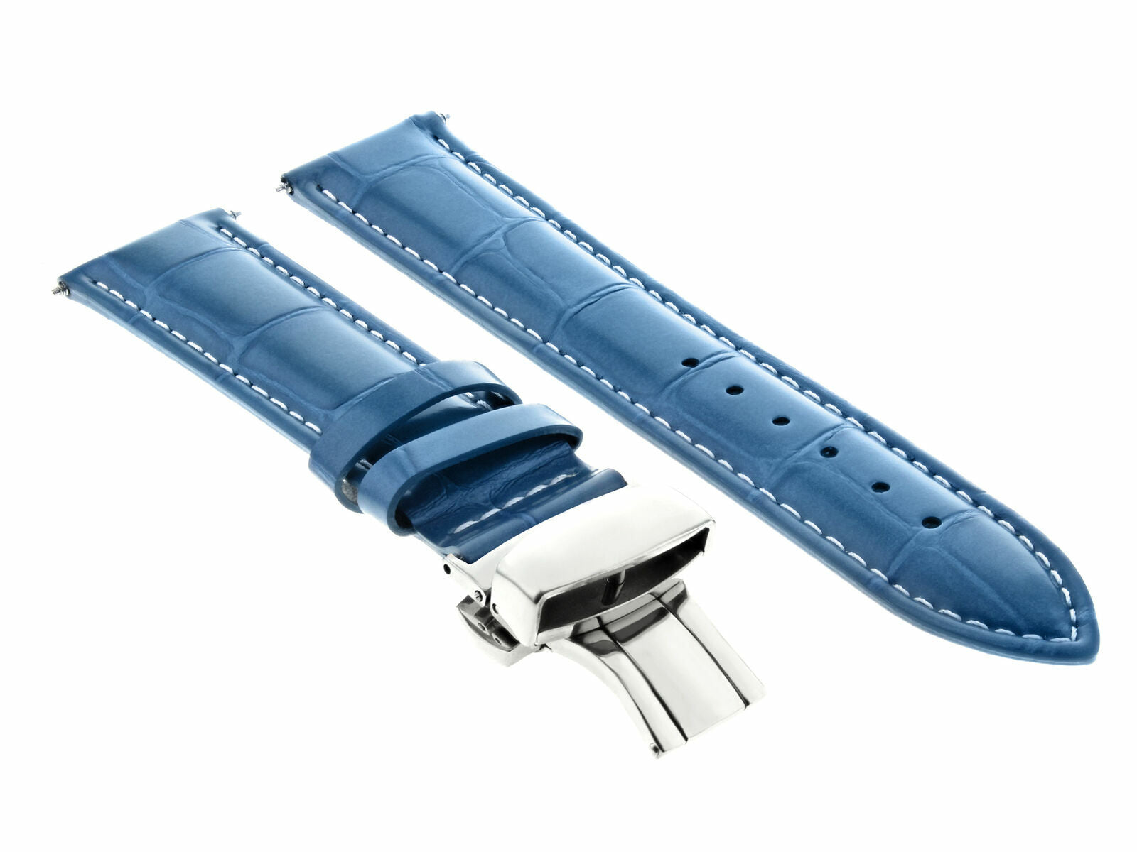 18MM LEATHER WATCH STRAP BAND DEPLOYMENT CLASP BUCKLE FOR IWC PILOT LIGHT BLUE