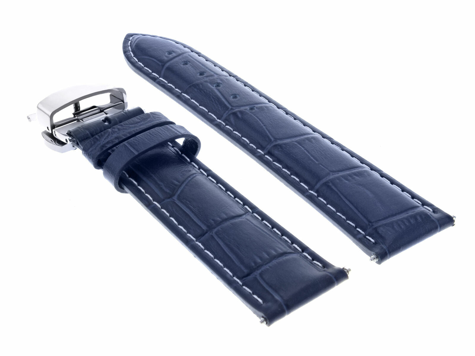 19MM LEATHER WATCH STRAP BAND DEPLOYMENT CLASP BRACELET FOR LONGINES WATCH BLUE