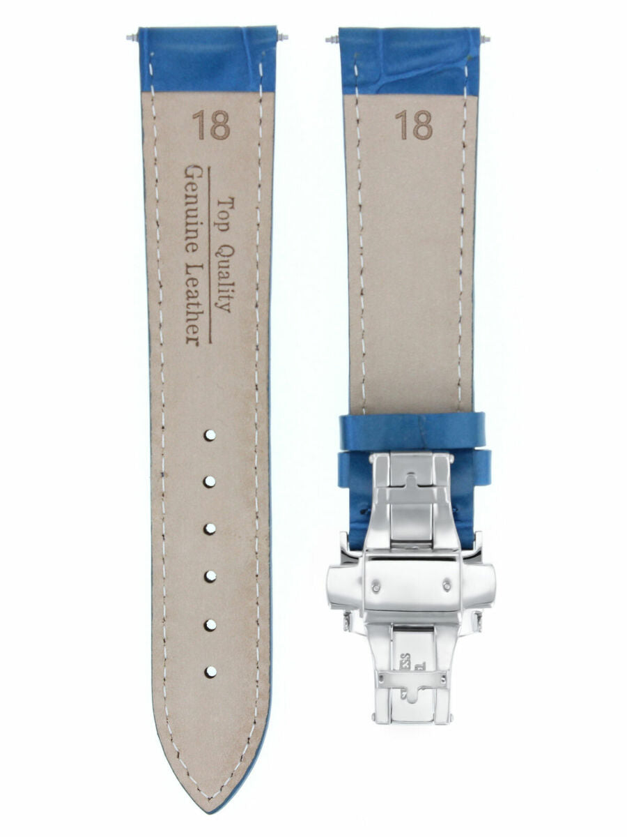 18MM LEATHER WATCH BAND STRAP FOR OMEGA SEAMASTER MIDSIZE DEPLOY CLASP L/BLUE