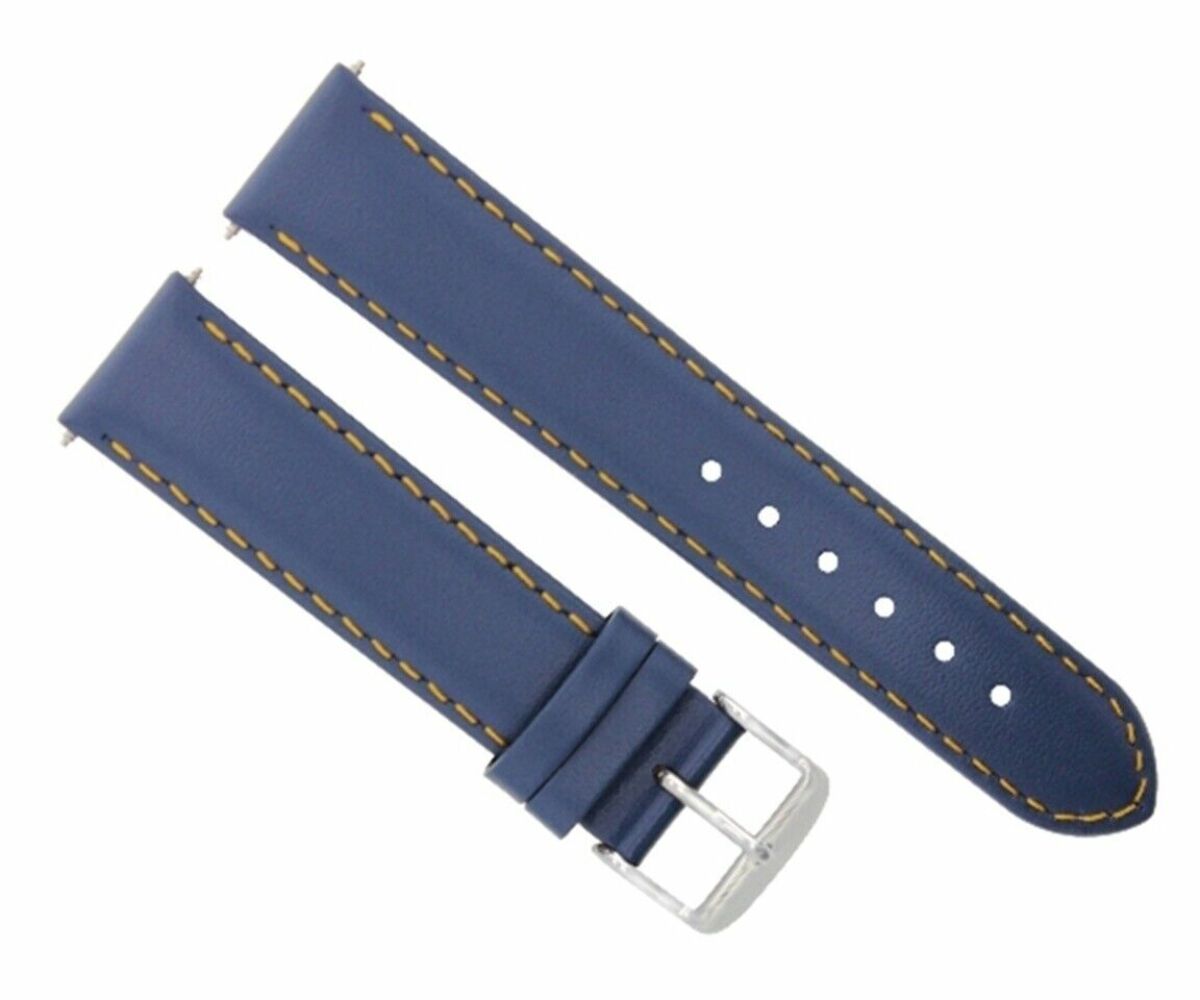 19MM SMOOTH LEATHER WATCH STRAP BAND FOR MOVADO MUSEUM WATCH BLUE ORANGE STITCH