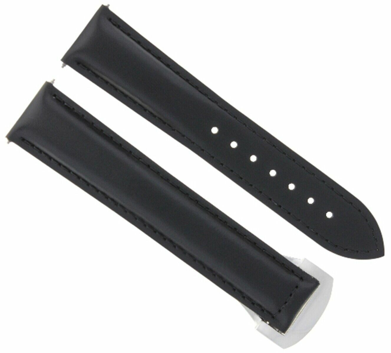 20MM LEATHER STRAP WATCH BAND FOR OMEGA SEAMASTER PLANET DEPLOYMENT CLASP BLACK
