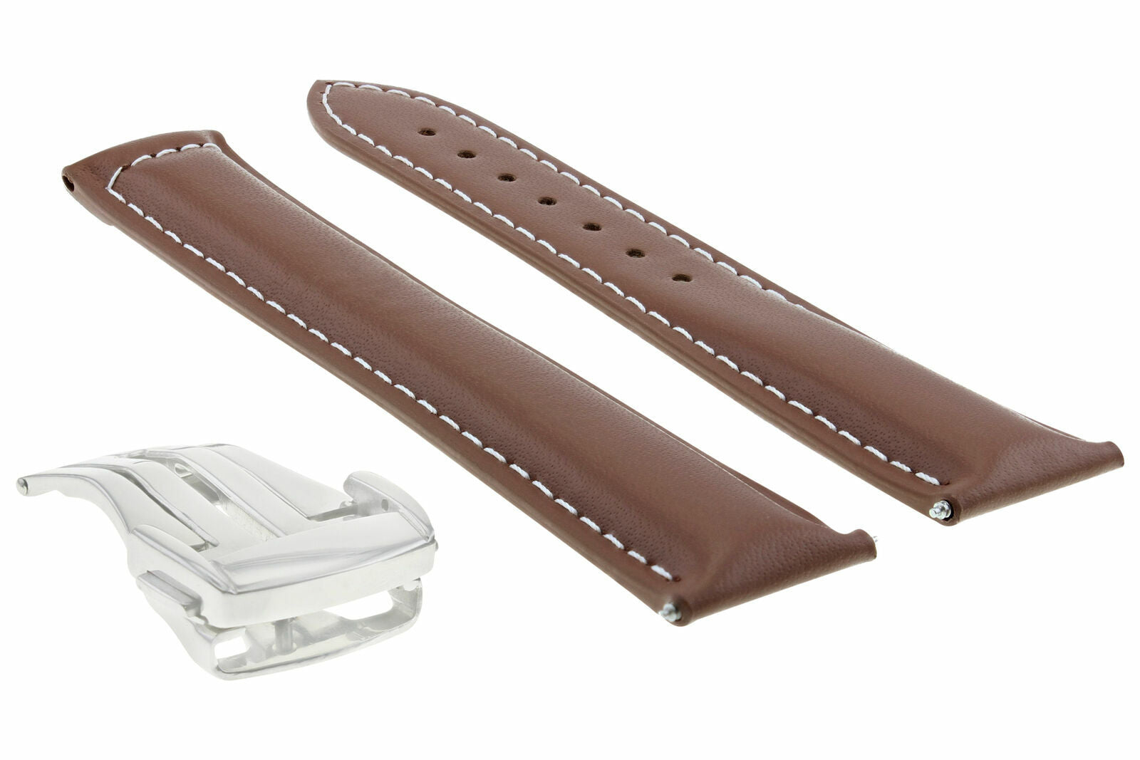 LEATHER WATCH BAND STRAP DEPLOYMENT FOR 20MM OMEGA SEAMASTER PLANET WATCH TAN WS