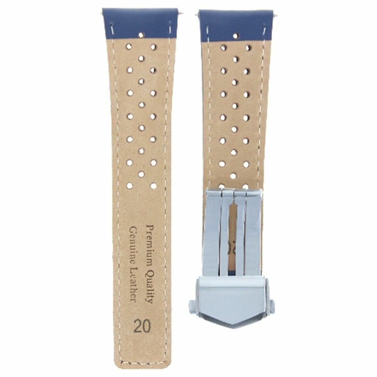 LEATHER WATCH BAND STRAP 20MM FOR TAG CARRERA CV2010 CV-2013 CV-2014 BLUE WS