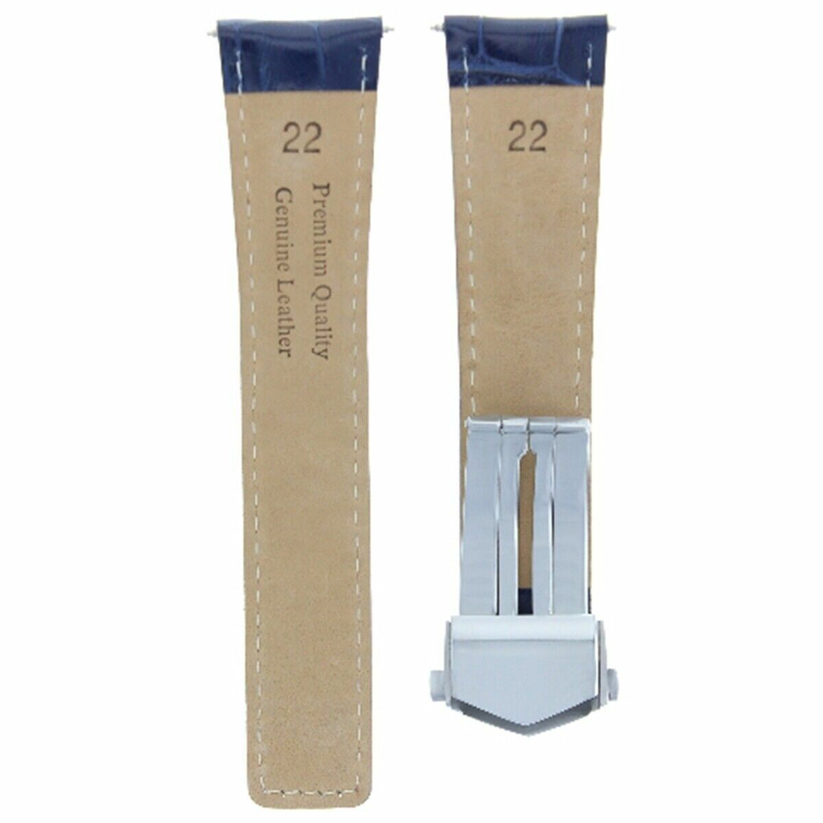 BLUE LEATHER BAND STRAP CLASP 22MM FOR TAG HEUER CARRERA CV2A10 CALIBRE WHITE ST