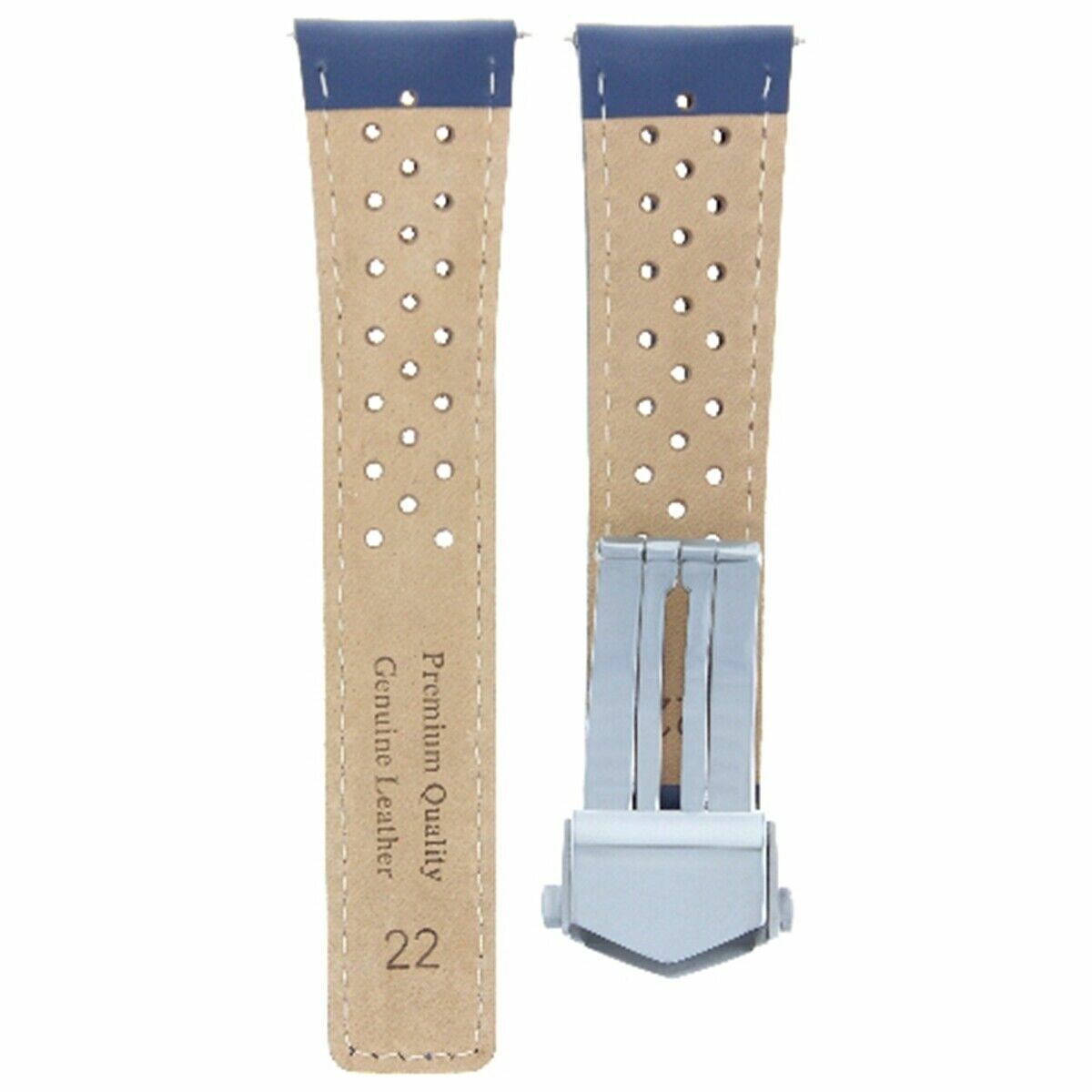 LEATHER WATCH BAND STRAP 22MM FOR TAG MONACO CAW211P.FC6356 BLUE WS PERFORAT