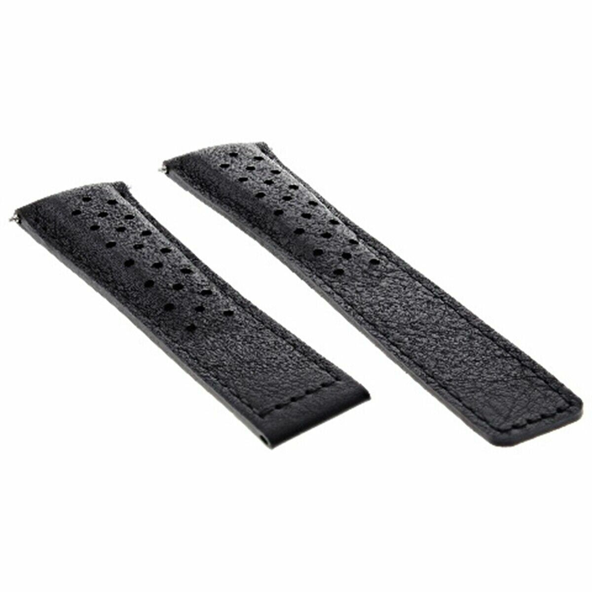 LEATHER WATCH BAND STRAP 22MM FOR TAG HEUER CARRERA MONACO CW2113-0 DEPLOY BLACK