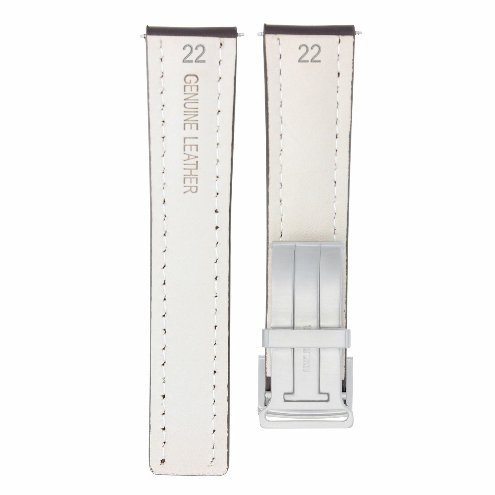 22MM LEATHER WATCH BAND SMOOTH STRAP DEPLOYMENT CLASP BUCKLE FOR BREITLING BROWN