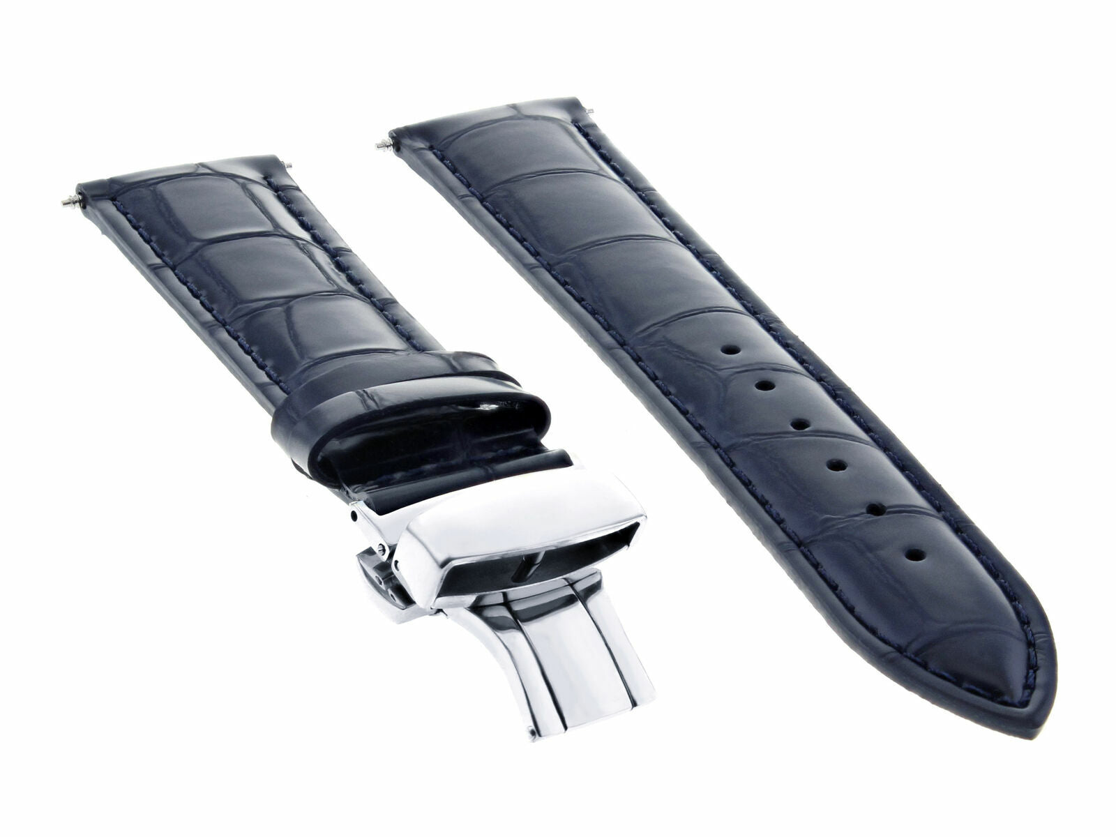 22MM LEATHER WATCH BAND STRAP DEPLOYMENT FOR OMEGA SEAMASTER PLANET NAVY BLUE