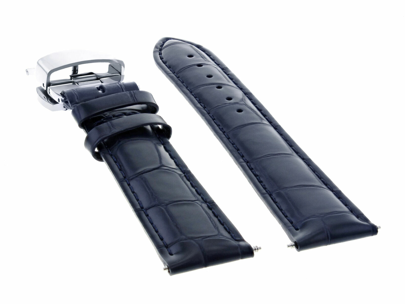 22MM LEATHER WATCH BAND STRAP DEPLOYMENT FOR OMEGA SEAMASTER PLANET NAVY BLUE