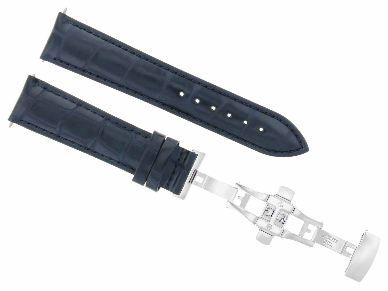 22MM LEATHER WATCH BAND STRAP DEPLOYMENT FOR OMEGA SEAMASTER PLANET NAVY BLUE