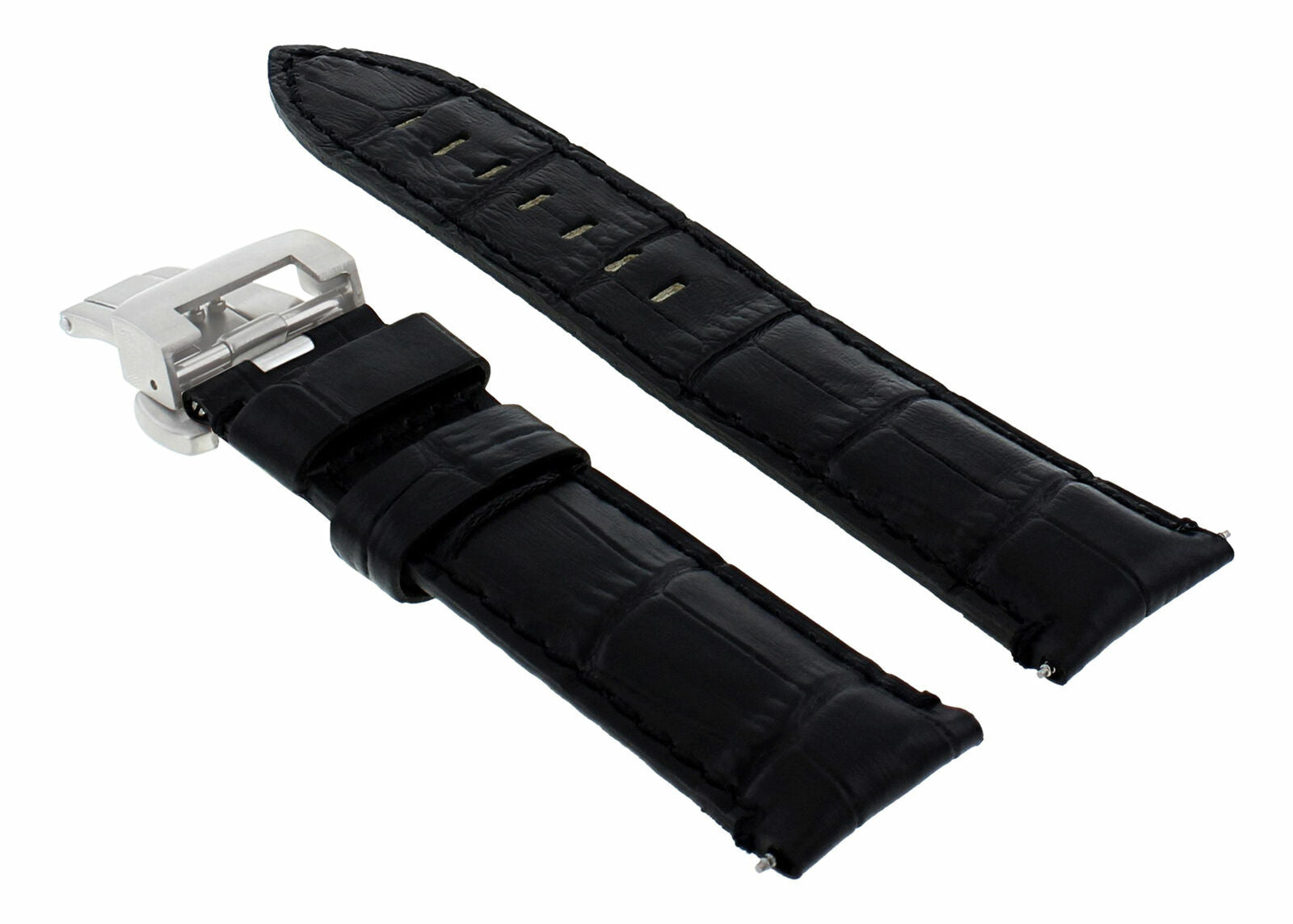 24MM COW LEATHER WATCH BAND STRAP CLASP FOR BREITLING CHRONOMAT COLT WATCH BLACK