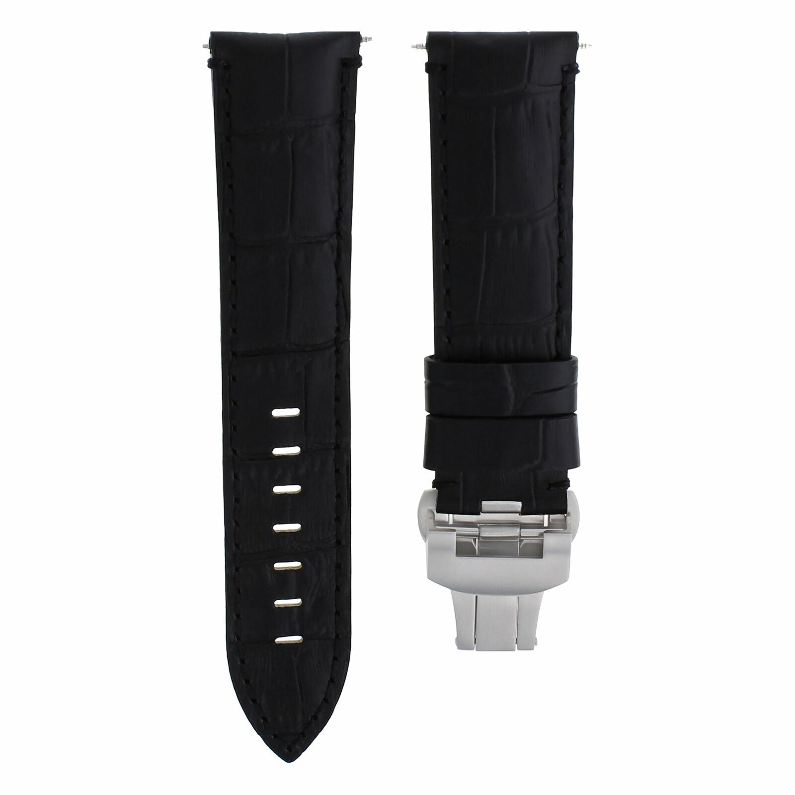 24MM COW LEATHER WATCH BAND STRAP CLASP FOR BREITLING CHRONOMAT COLT WATCH BLACK