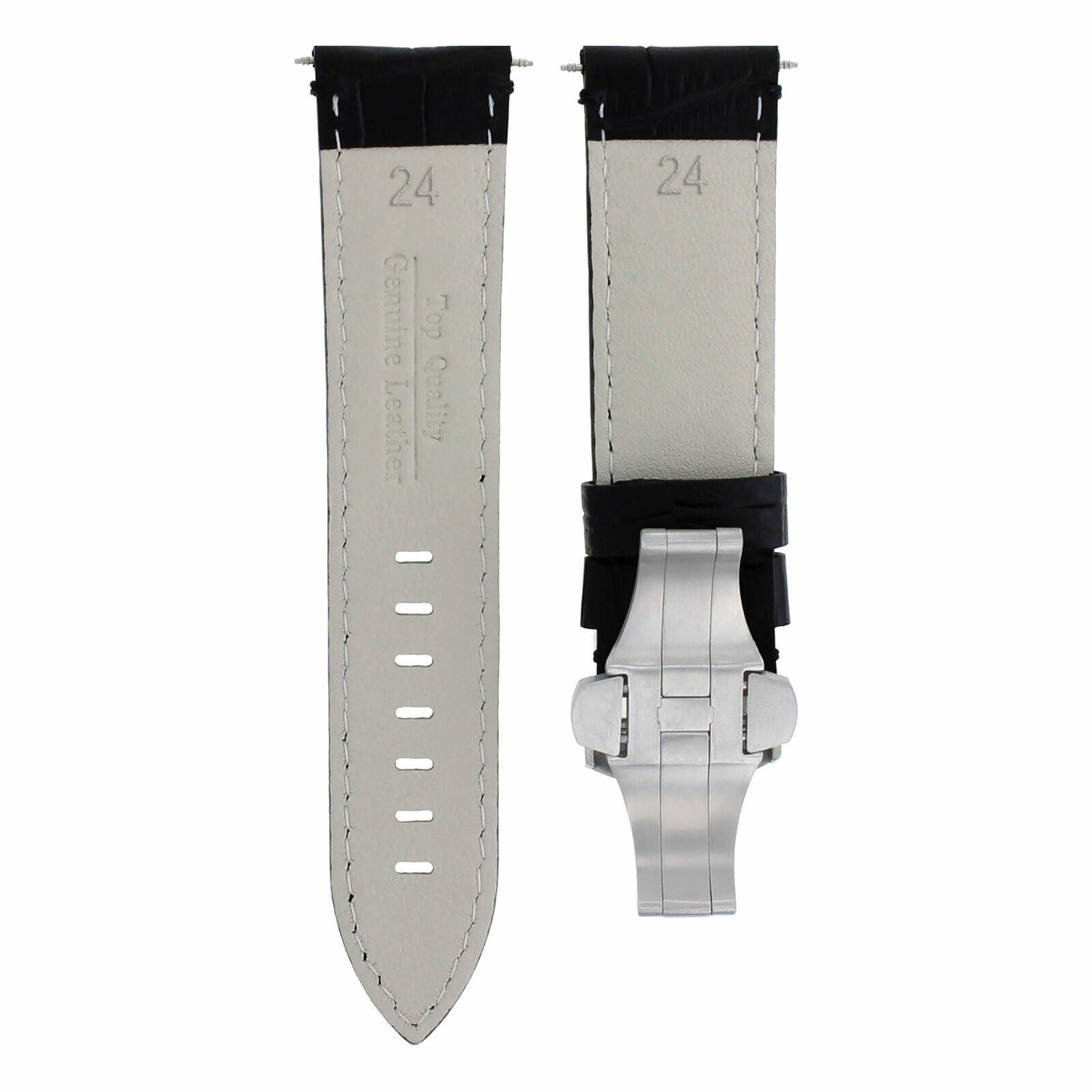 24MM COW LEATHER WATCH BAND STRAP CLASP FOR BREITLING CHRONOMAT COLT WATCH BLACK