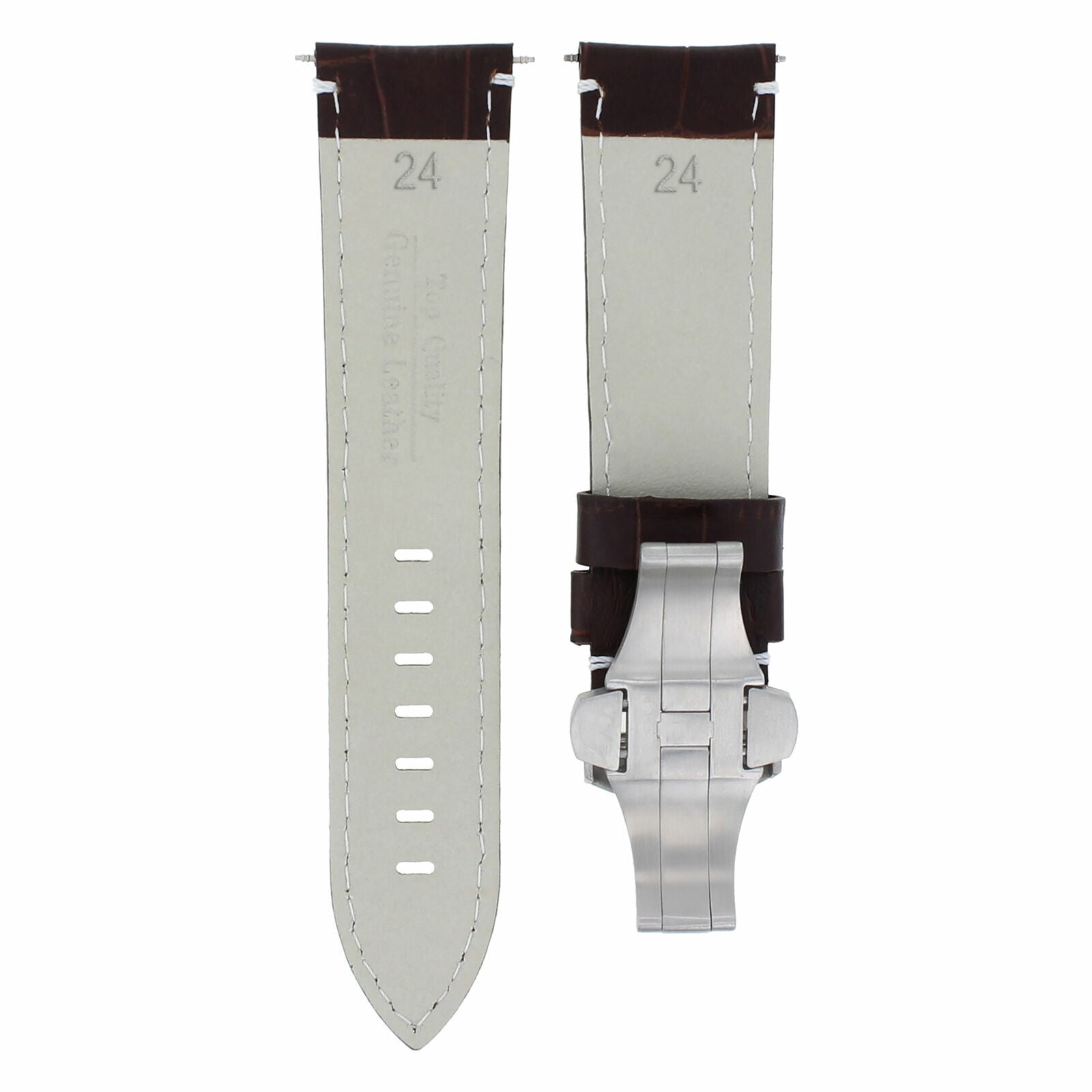 24MM LEATHER BAND WATCH STRAP DEPLOYMENT CLASP FOR BREITLING AVENGER BROWN WS
