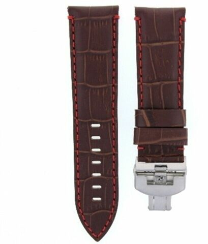 24MM COW LEATHER WATCH BAND STRAP FOR BREITLING + DEPLOYMENT CLASP BROWN RED ST